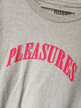 Pleasures Grey Tee with Pink Rubberized Print - XXL